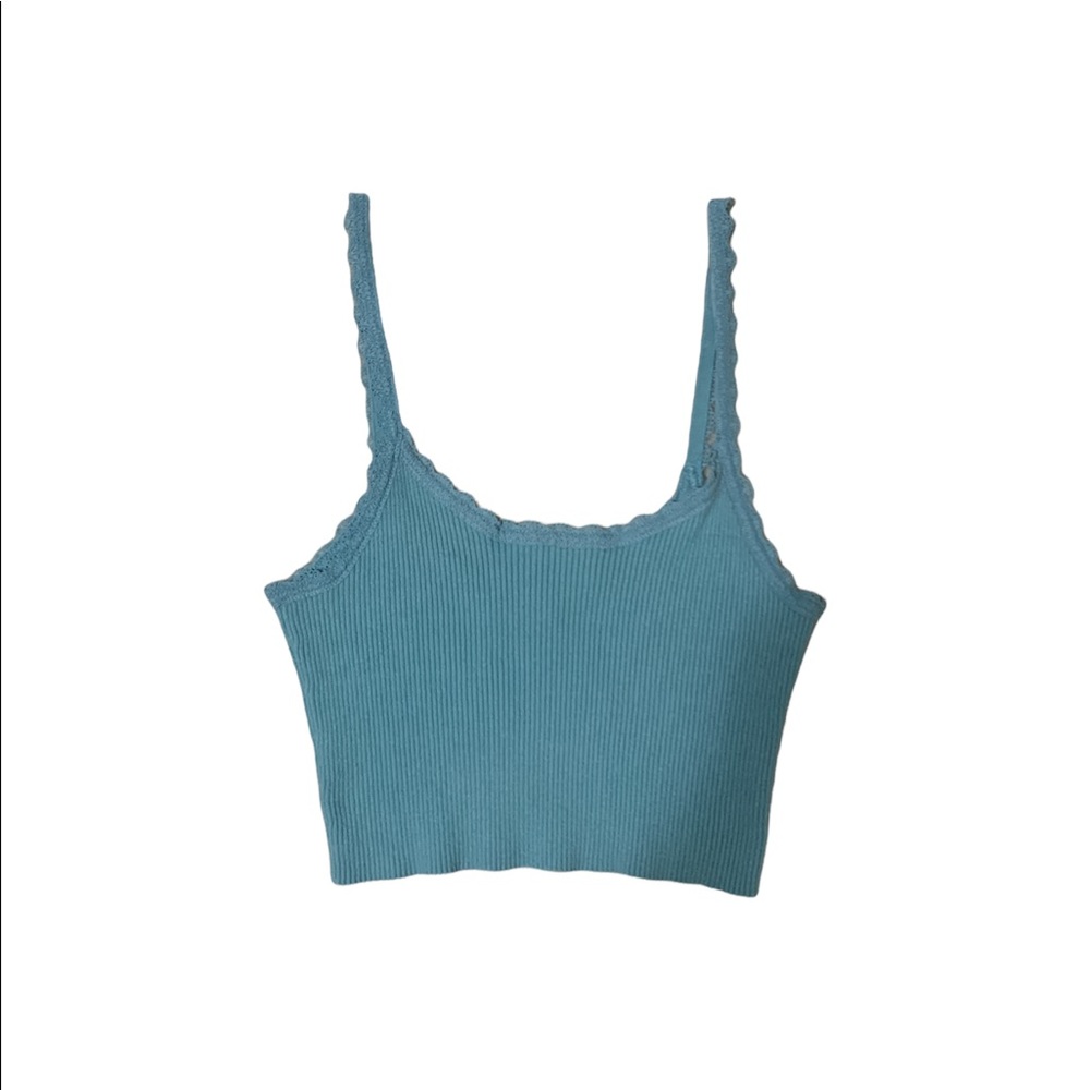 Teal ribbed lace trim tank top | Lottie Moss